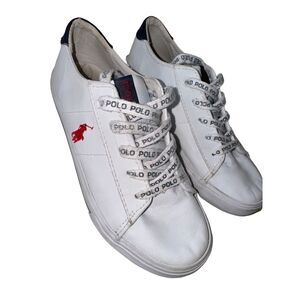 Ralph Lauren Polo Boys Sz‎ 2 White Leather Lace Up Toddler Kids Sneakers Shoes